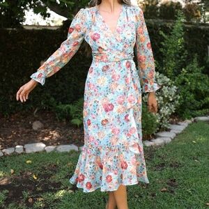 Adelyn Rae Blue Floral Long Sleeve Dress